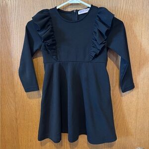 GORLYA Girls Black Long Sleeve Ruffle Trim Flare Dress - Size 6Y